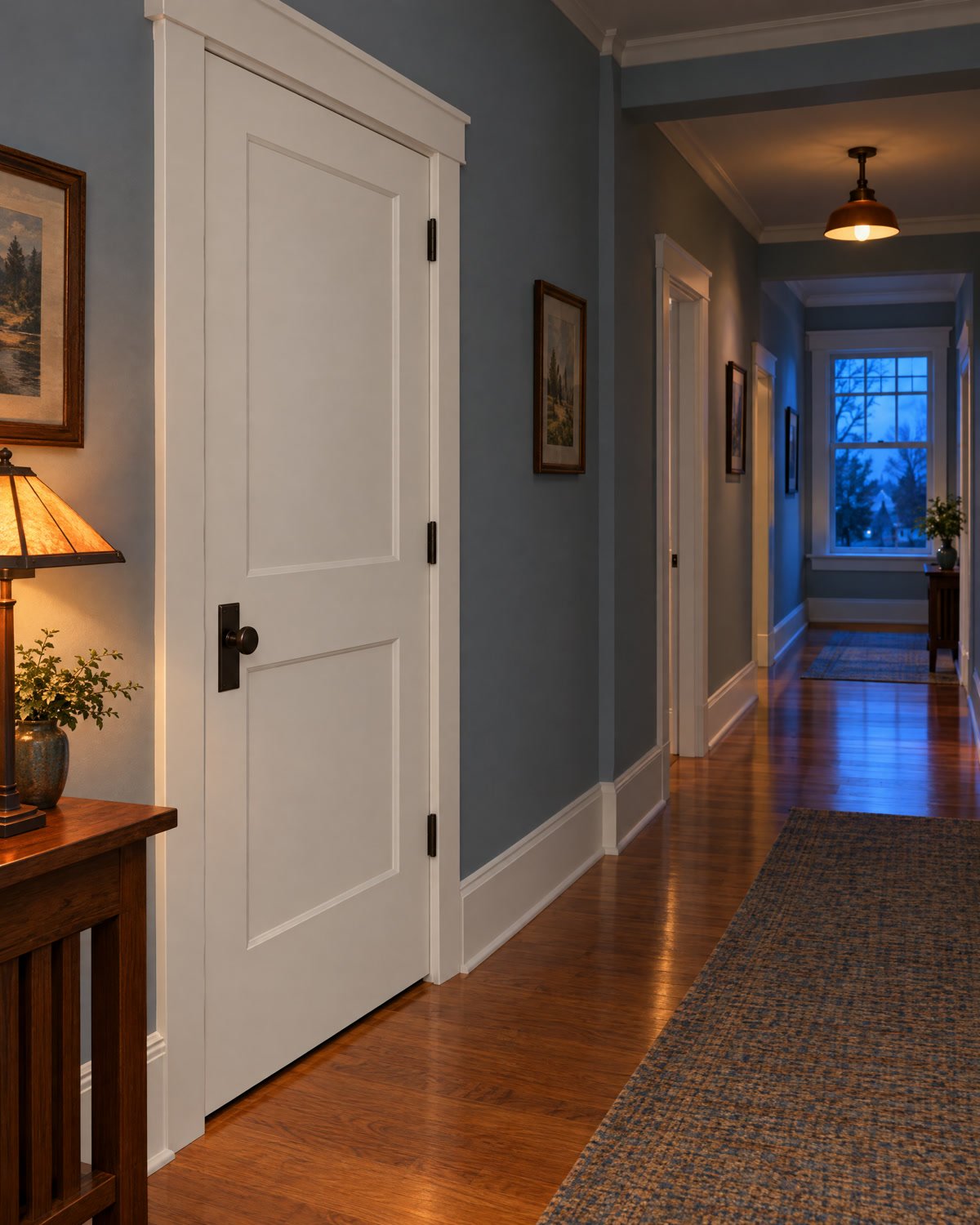 A rehung interior door, closed square in its frame